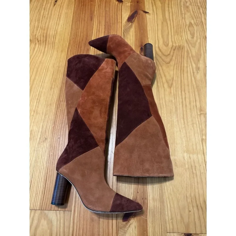 Ulla Johnson Jerri Cowhide Suede Patchwork Knee High Tall Boots Size EUR 38 US 8